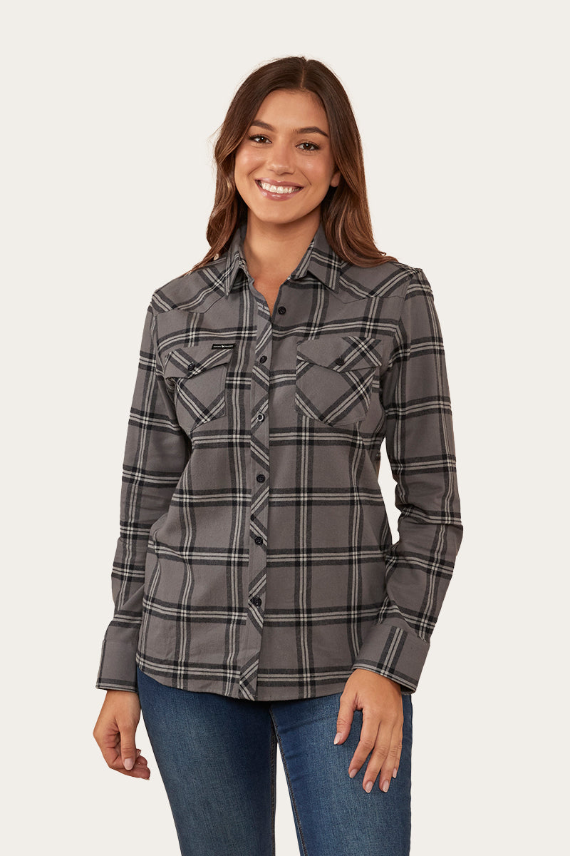 Junee Womens Flanno Semi Fitted Shirt - Charcoal/Black