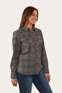 Junee Womens Flanno Semi Fitted Shirt - Charcoal/Black