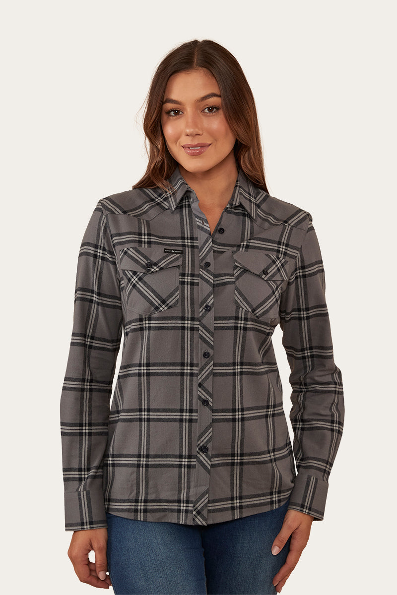 Junee Womens Flanno Semi Fitted Shirt - Charcoal/Black