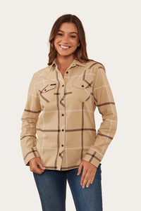 Junee Womens Flanno Semi Fitted Shirt - Dark Sand/Chocolate