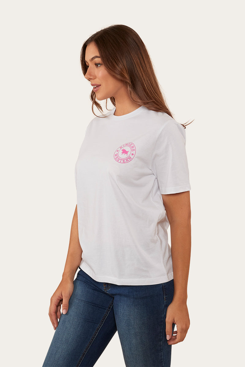 Signature Bull Womens Loose Fit T-Shirt - White/Candy