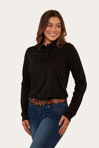 Merino Wool Womens Long Sleeve Polo - Black