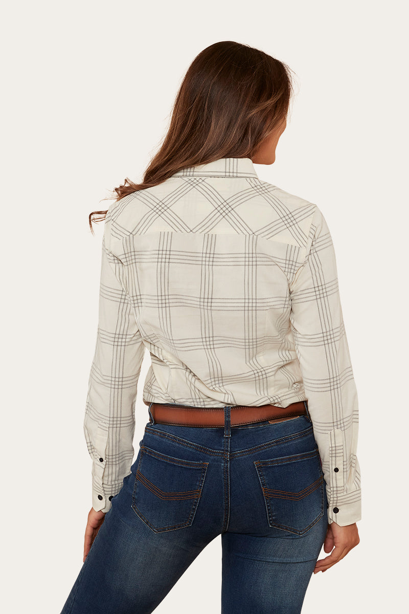 Jesse Womens Corduroy Shirt - Off White/Charcoal