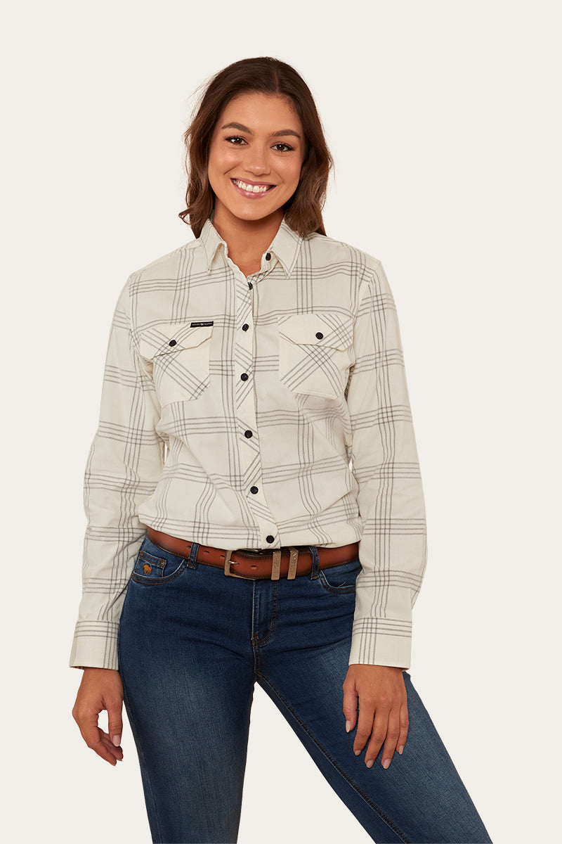 Jesse Womens Corduroy Shirt - Off White/Charcoal