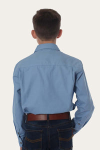 Ord River Half Button Kids Work Shirt - Denim Blue