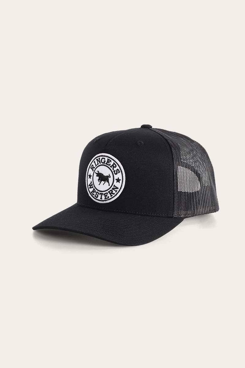 Signature Bull Trucker Black with Black & White Patch