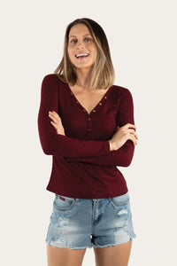 Fraser Womens Fitted Long Sleeve Top - Burgundy