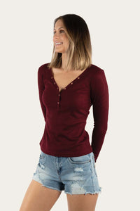 Fraser Womens Fitted Long Sleeve Top - Burgundy