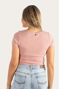 Rebekah Womens Rib Cropped T-Shirt - Dusty Rose