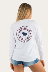 Signature Bull Womens Loose Fit Long Sleeve T-Shirt - White/Multi