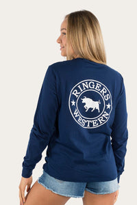 Signature Bull Womens Loose Fit Long Sleeve T-Shirt - Navy/White
