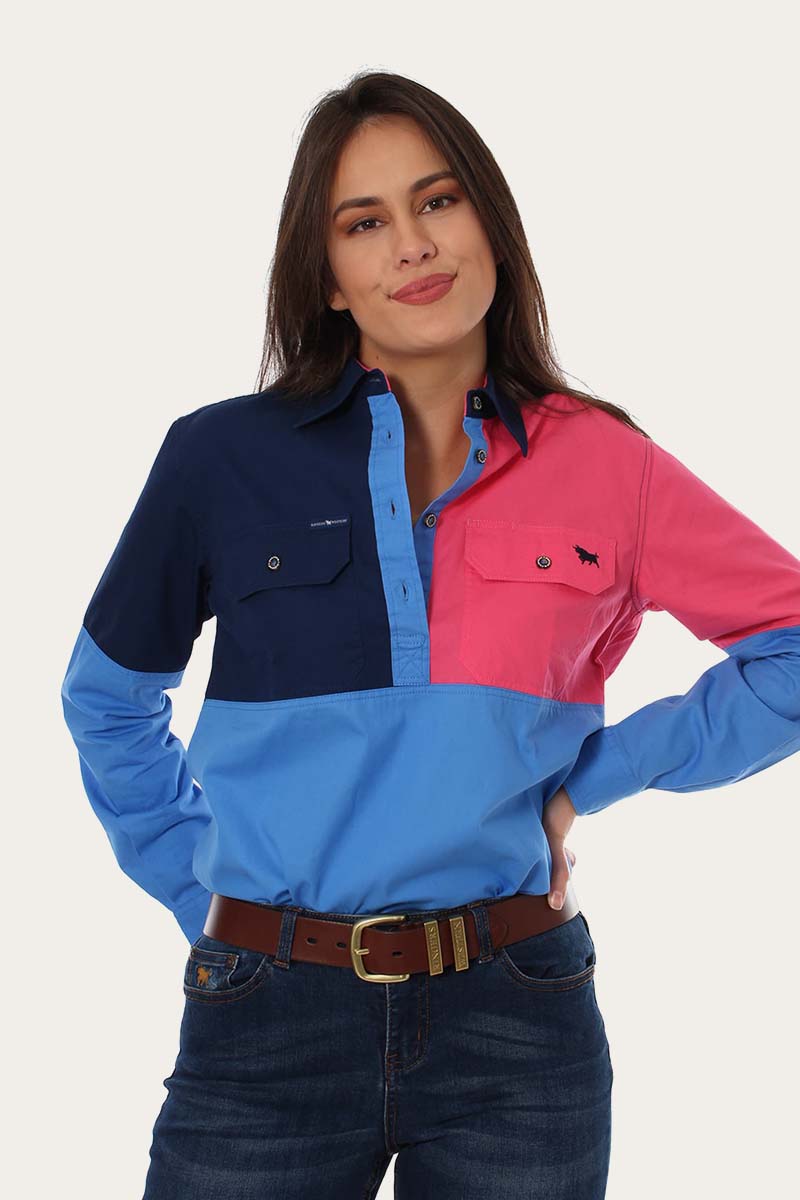 Dakota Womens Spliced Work Shirt Navy/Melon/Blue