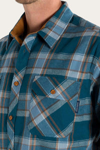 Ranch Mens Heavy Flannel Shirt - Denim Blue