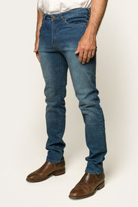 Muster Mens Slim Straight Fit Jean - Mid Wash Blue