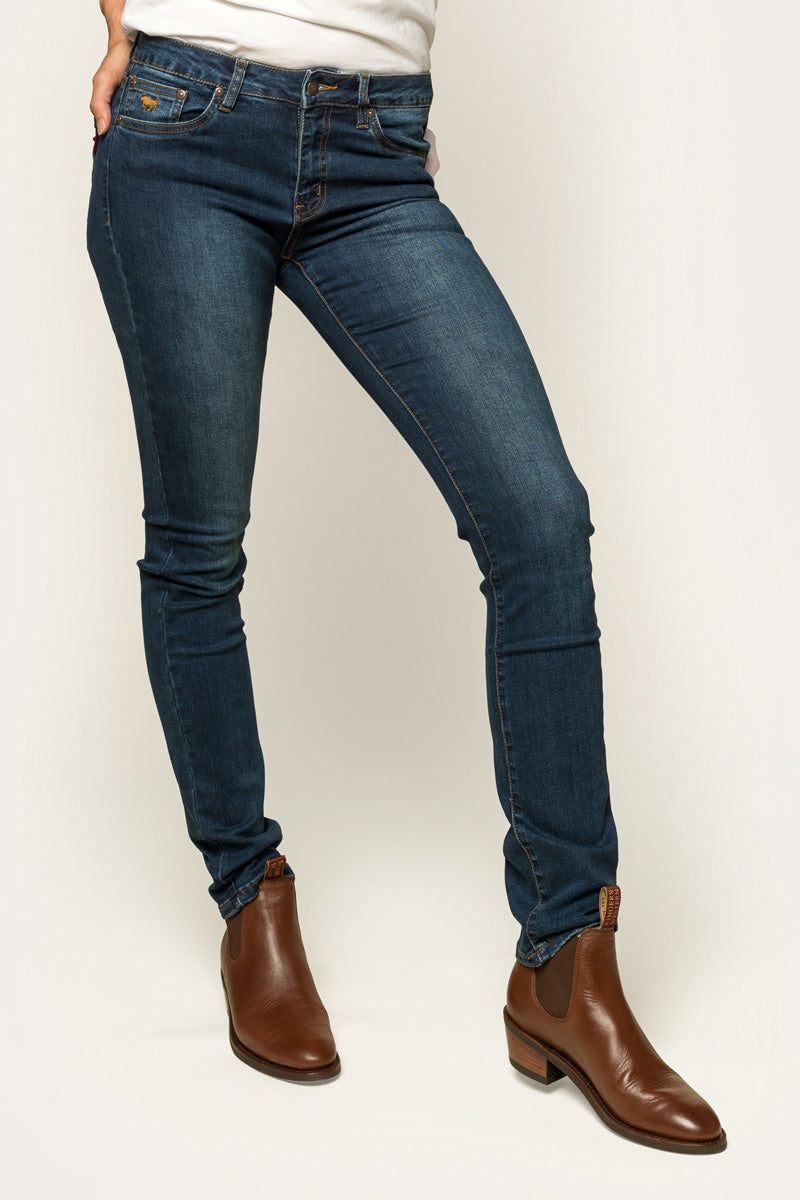 Victoria Womens Mid Rise Straight Leg Jean - Classic Blue