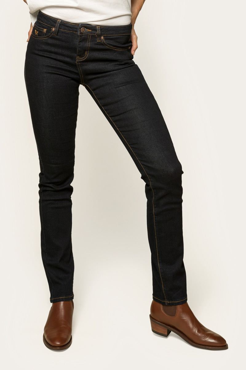 Victoria Womens Mid Rise Straight Leg Jean - Dark Blue