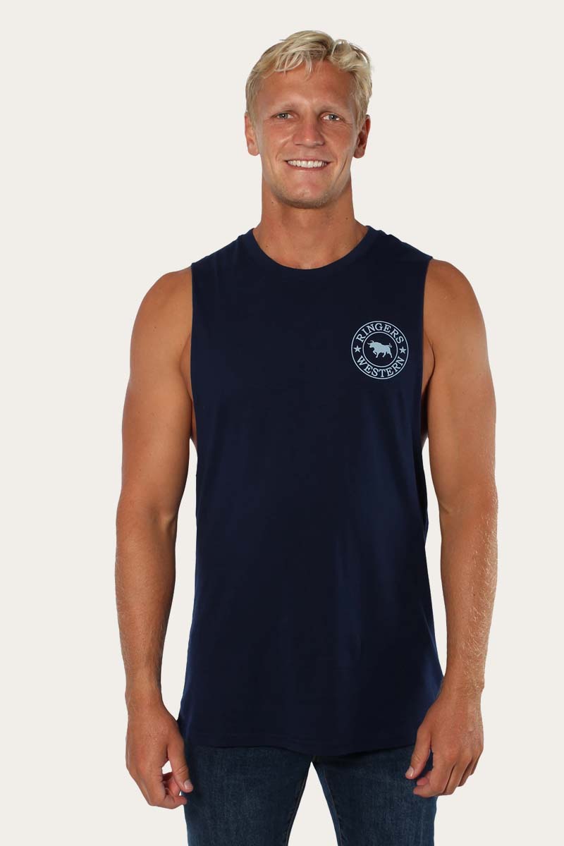Signature Bull Mens Muscle Tank - Midnight with Faded Denim Print
