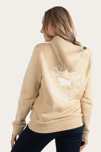 Signature Bull Womens Pullover Hoodie - Latte with White Print