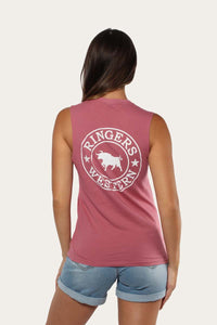Signature Bull Womens Muscle Tank - Sangria with White Print