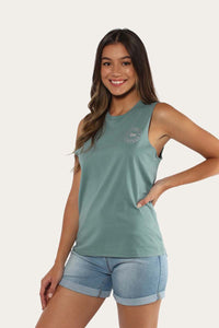 Signature Bull Womens Muscle Tank - Sea Green with Silver Print