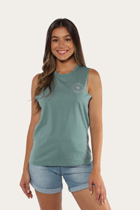 Signature Bull Womens Muscle Tank - Sea Green with Silver Print